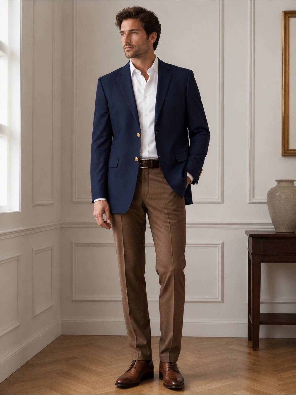 Lauren Ralph Lauren Blazer Men's
Navy Blue Gold Button Wool Blend